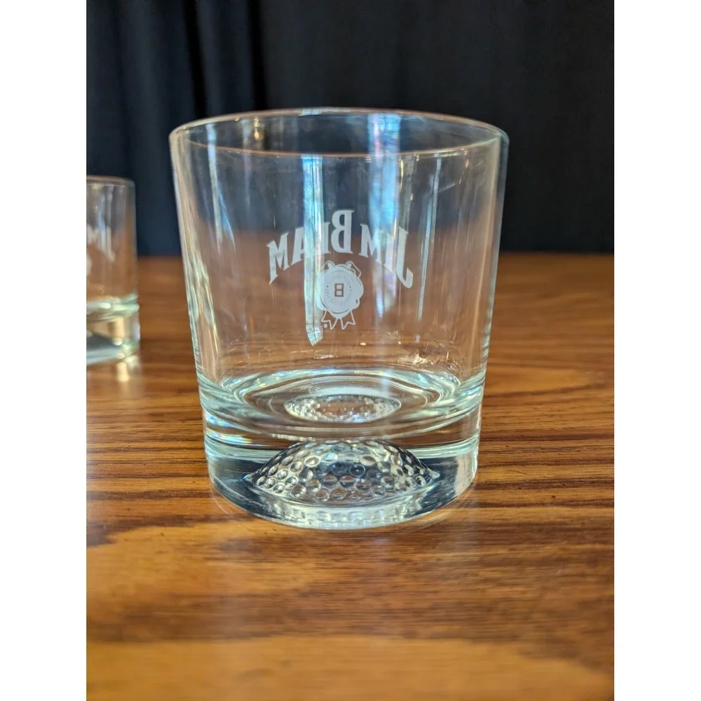 Jim Beam Whiskey Glasses Set 3 Clear 2 Football & Golf Base Etched Logo